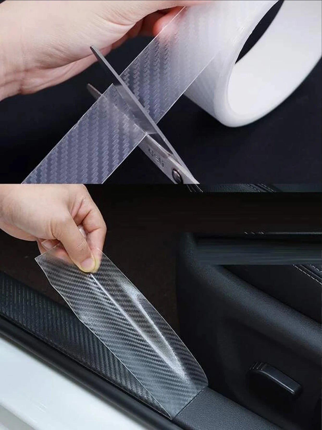 1pc Carbon Fiber Texture Car Door Sill Protector Sticker, Anti-scratch And Anti-kick, 7cm Width X 3m Length