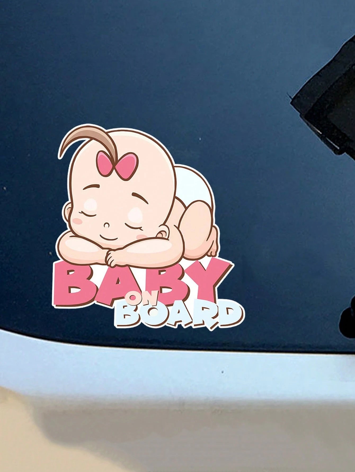 1pc Cartoon Cute Baby Sleeping In Car Baby On Board Warning Sticker, Car Decoration Decal