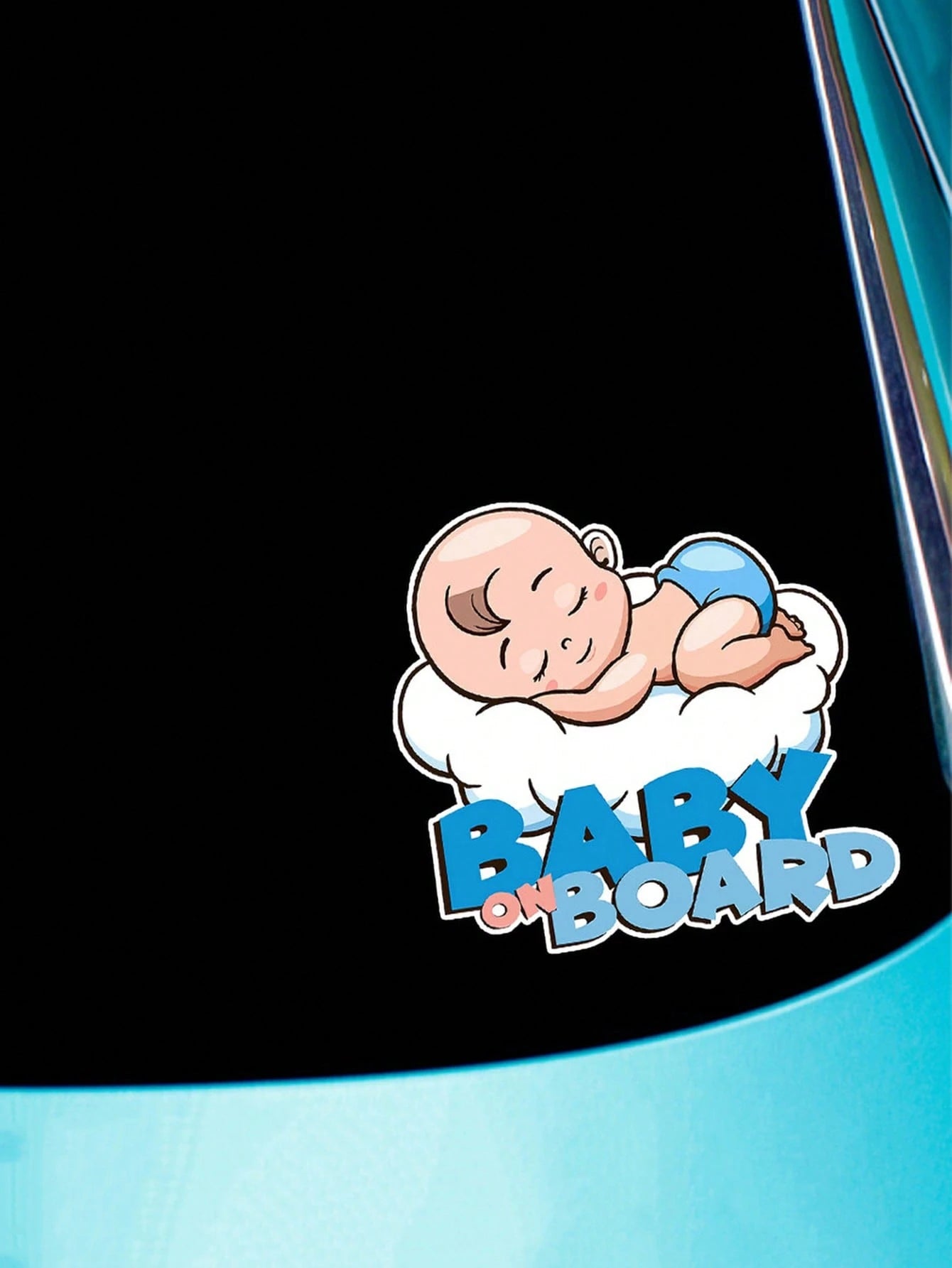 1pc Cartoon Cute Baby Sleeping In Car Baby On Board Warning Sticker, Car Decoration Decal