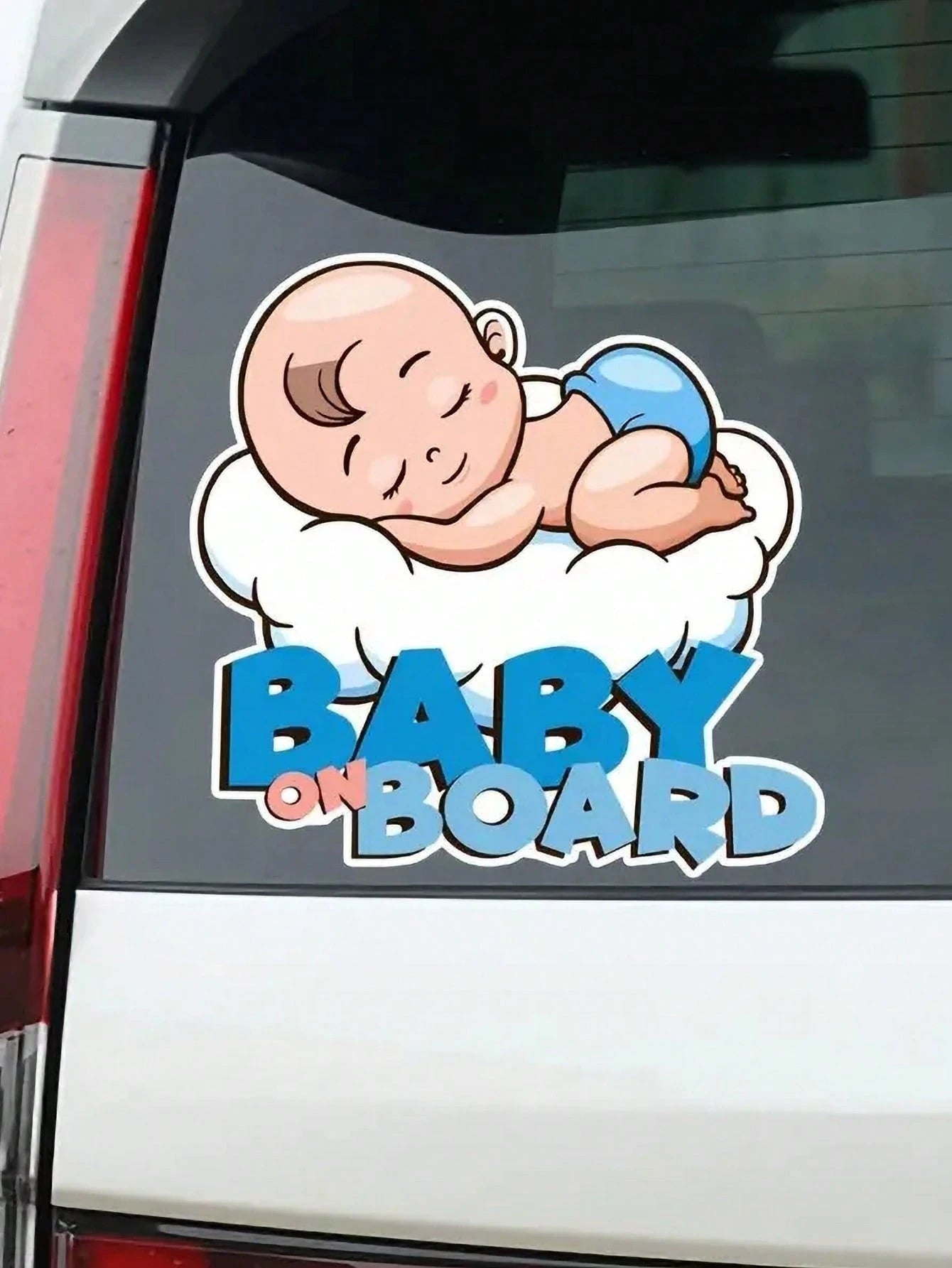 1pc Cartoon Cute Baby Sleeping In Car Baby On Board Warning Sticker, Car Decoration Decal