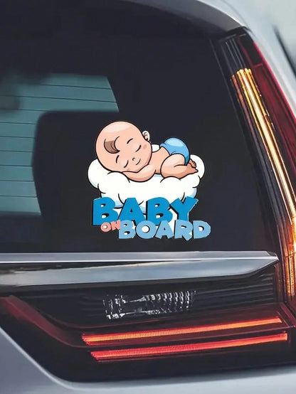 1pc Cartoon Cute Baby Sleeping In Car Baby On Board Warning Sticker, Car Decoration Decal