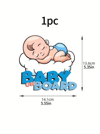 1pc Cartoon Cute Baby Sleeping In Car Baby On Board Warning Sticker, Car Decoration Decal
