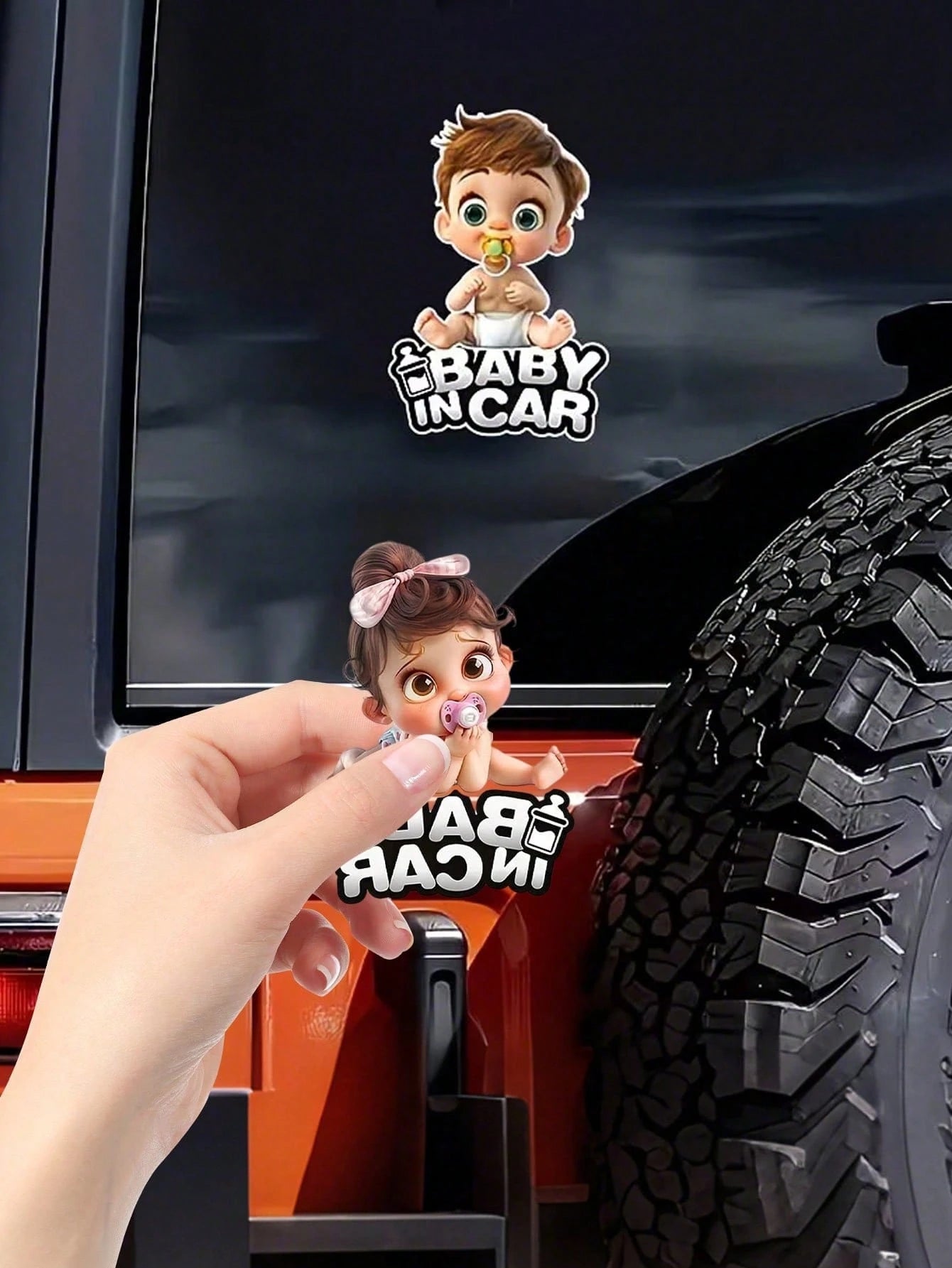 1pc Cartoon Cute Baby Sleeping In Car Baby On Board Warning Sticker, Car Decoration Decal