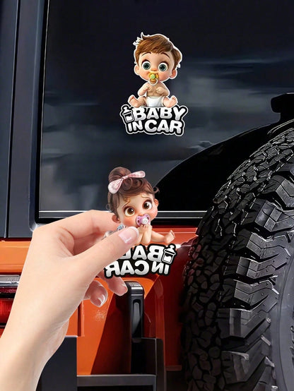 1pc Cartoon Cute Baby Sleeping In Car Baby On Board Warning Sticker, Car Decoration Decal