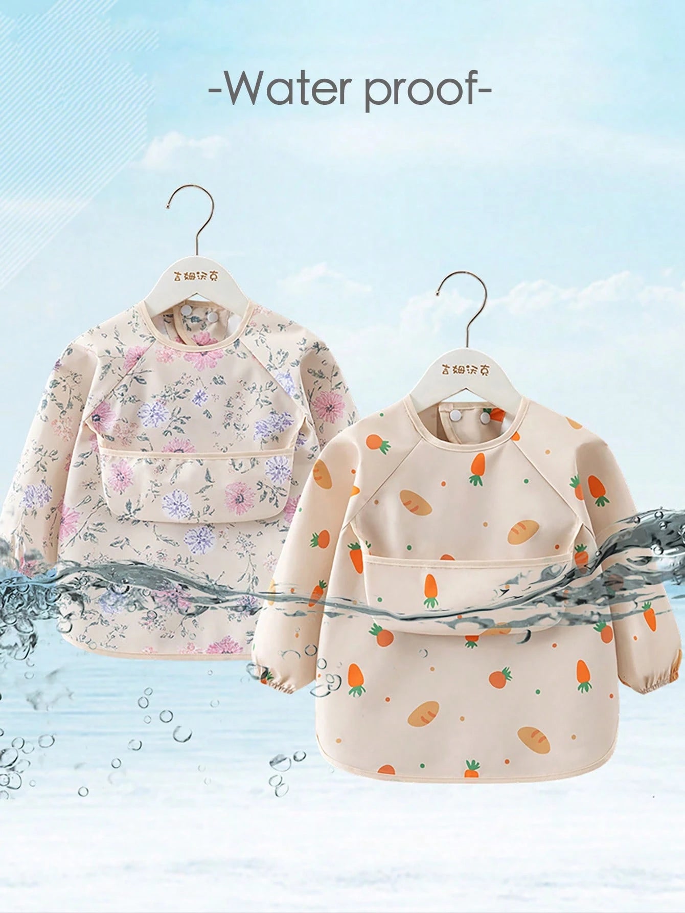 1pc Cartoon Cute Portable Waterproof Baby Long Sleeve Bib, Full Body Soft Feeding Smock With Storage Pocket, Suitable For Eating, Playing, Painting, Anti-Dirty