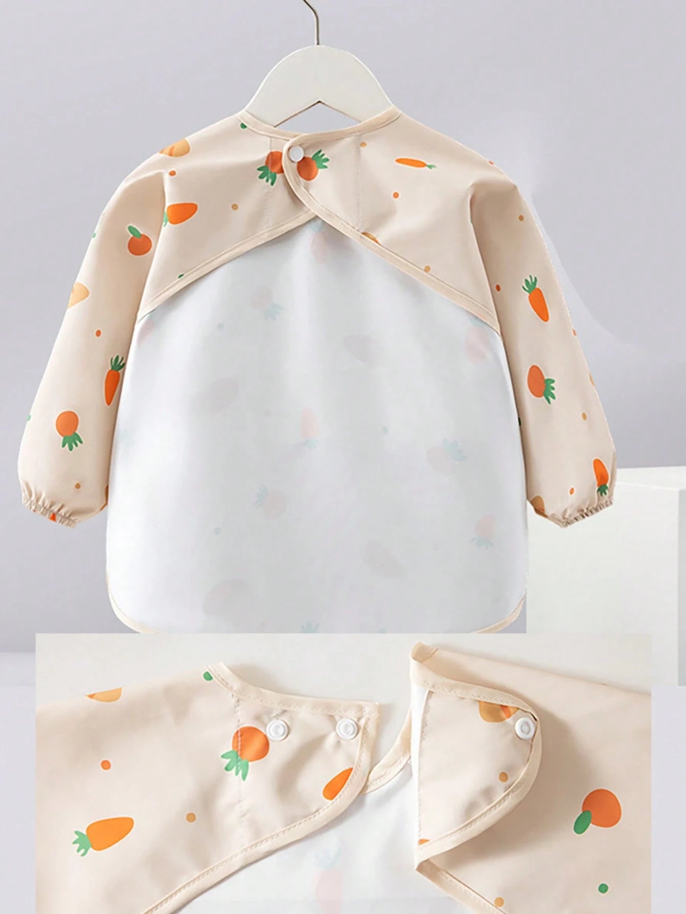 1pc Cartoon Cute Portable Waterproof Baby Long Sleeve Bib, Full Body Soft Feeding Smock With Storage Pocket, Suitable For Eating, Playing, Painting, Anti-Dirty