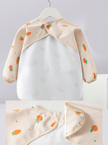 1pc Cartoon Cute Portable Waterproof Baby Long Sleeve Bib, Full Body Soft Feeding Smock With Storage Pocket, Suitable For Eating, Playing, Painting, Anti-Dirty
