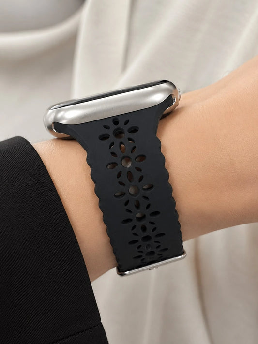1pc Casual Black Hollow Watch Strap Compatible With Apple Watch 38mm 40mm 41mm 42mm 44mm 45mm 46mm 49mm, Sport Watch Band, Fashion Smart Watchbands