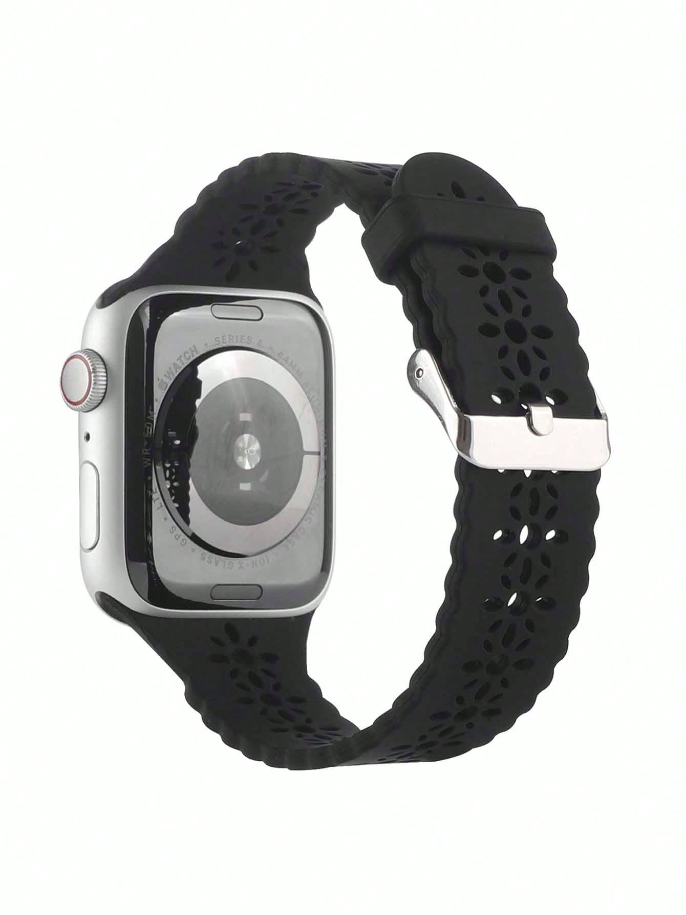 1pc Casual Black Hollow Watch Strap Compatible With Apple Watch 38mm 40mm 41mm 42mm 44mm 45mm 46mm 49mm, Sport Watch Band, Fashion Smart Watchbands
