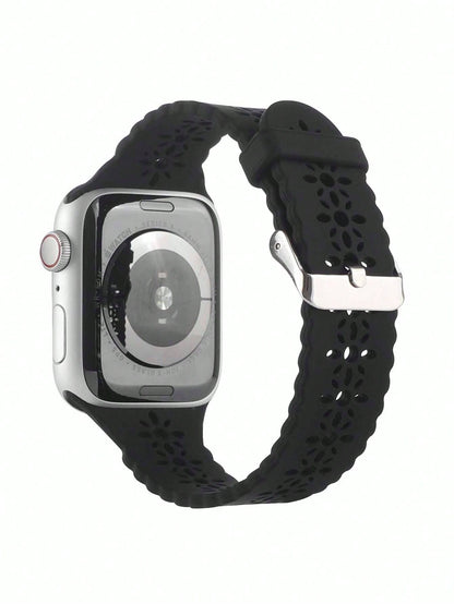 1pc Casual Black Hollow Watch Strap Compatible With Apple Watch 38mm 40mm 41mm 42mm 44mm 45mm 46mm 49mm, Sport Watch Band, Fashion Smart Watchbands