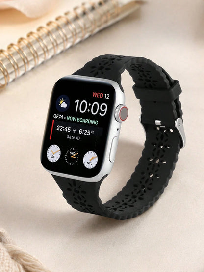 1pc Casual Black Hollow Watch Strap Compatible With Apple Watch 38mm 40mm 41mm 42mm 44mm 45mm 46mm 49mm, Sport Watch Band, Fashion Smart Watchbands