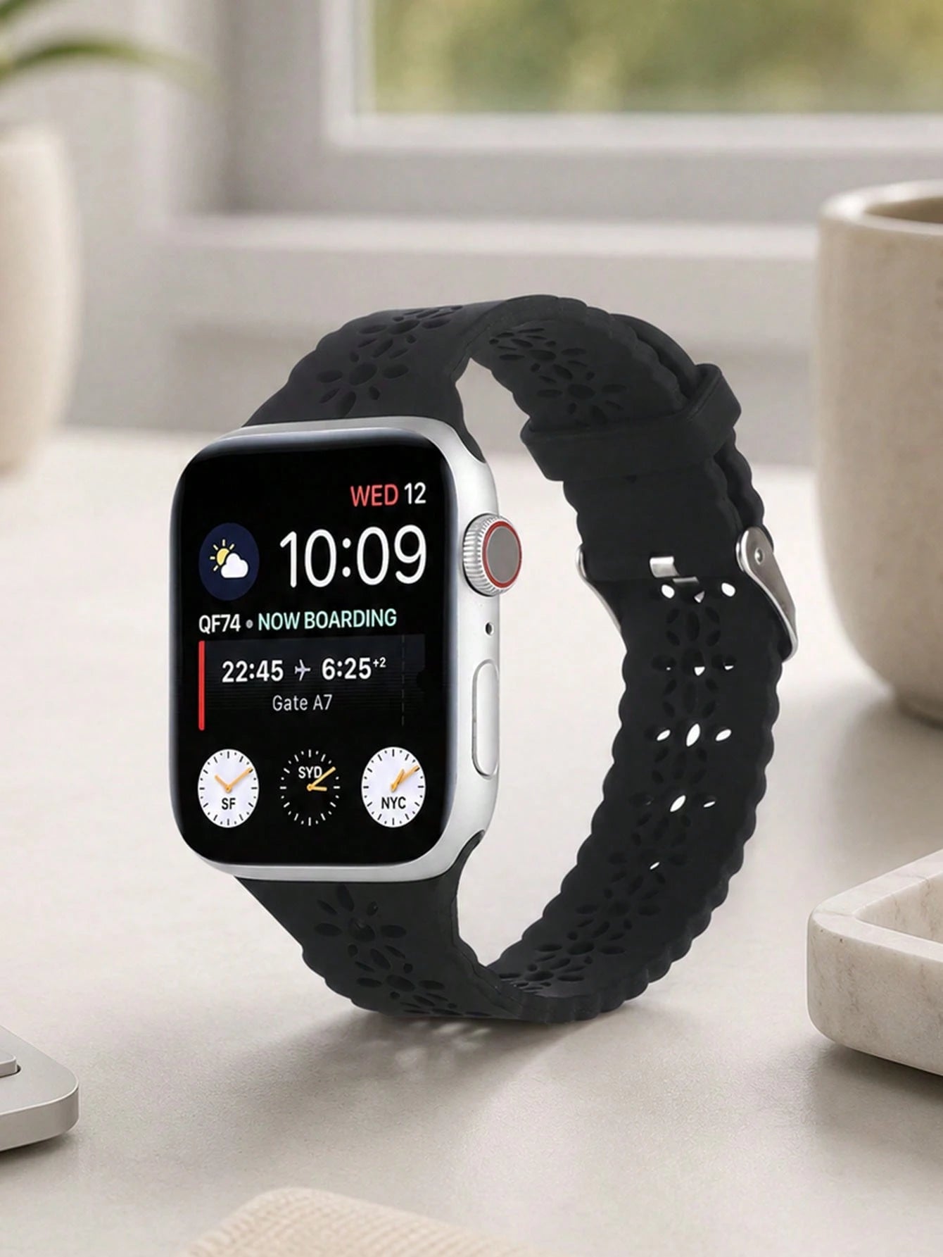 1pc Casual Black Hollow Watch Strap Compatible With Apple Watch 38mm 40mm 41mm 42mm 44mm 45mm 46mm 49mm, Sport Watch Band, Fashion Smart Watchbands
