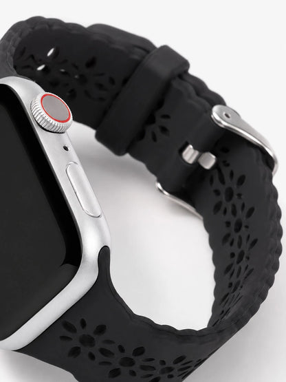 1pc Casual Black Hollow Watch Strap Compatible With Apple Watch 38mm 40mm 41mm 42mm 44mm 45mm 46mm 49mm, Sport Watch Band, Fashion Smart Watchbands