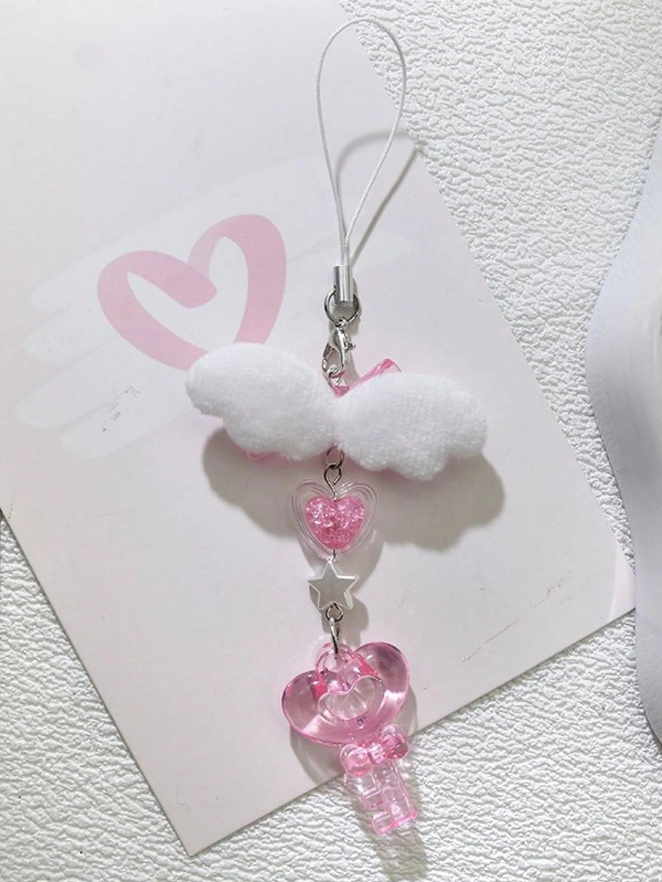 1pc Cheese Pink Keychain DIY Butterfly Wing, Heart, Star Phone Strap, Notebook Pendant Decoration