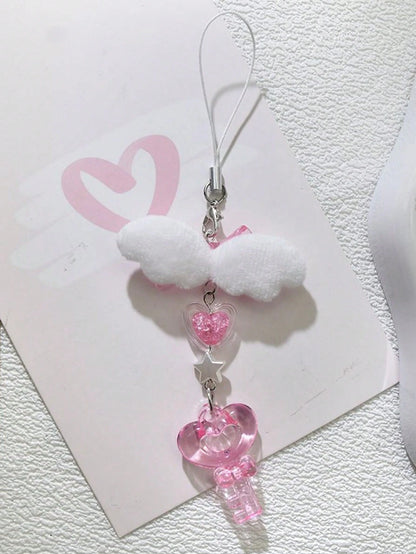 1pc Cheese Pink Keychain DIY Butterfly Wing, Heart, Star Phone Strap, Notebook Pendant Decoration