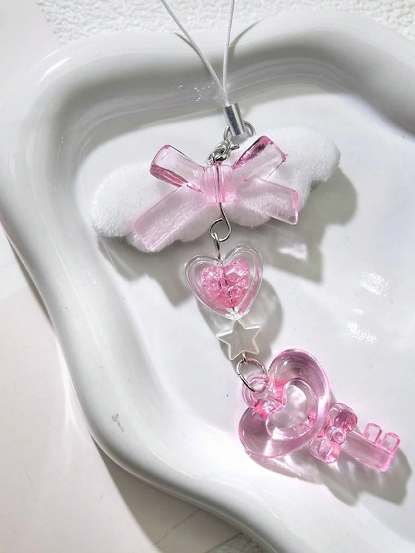 1pc Cheese Pink Keychain DIY Butterfly Wing, Heart, Star Phone Strap, Notebook Pendant Decoration
