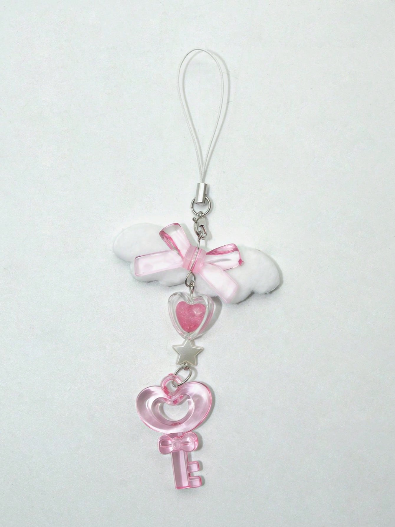 1pc Cheese Pink Keychain DIY Butterfly Wing, Heart, Star Phone Strap, Notebook Pendant Decoration