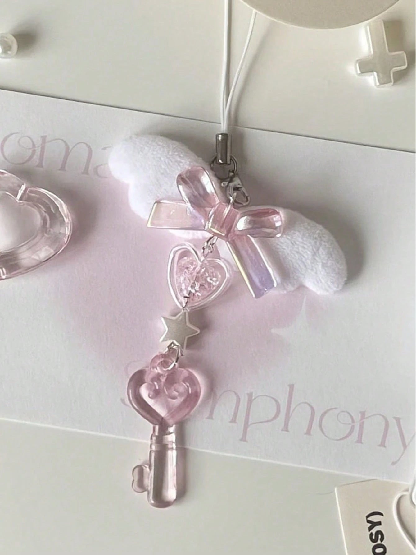 1pc Cheese Pink Keychain DIY Butterfly Wing, Heart, Star Phone Strap, Notebook Pendant Decoration
