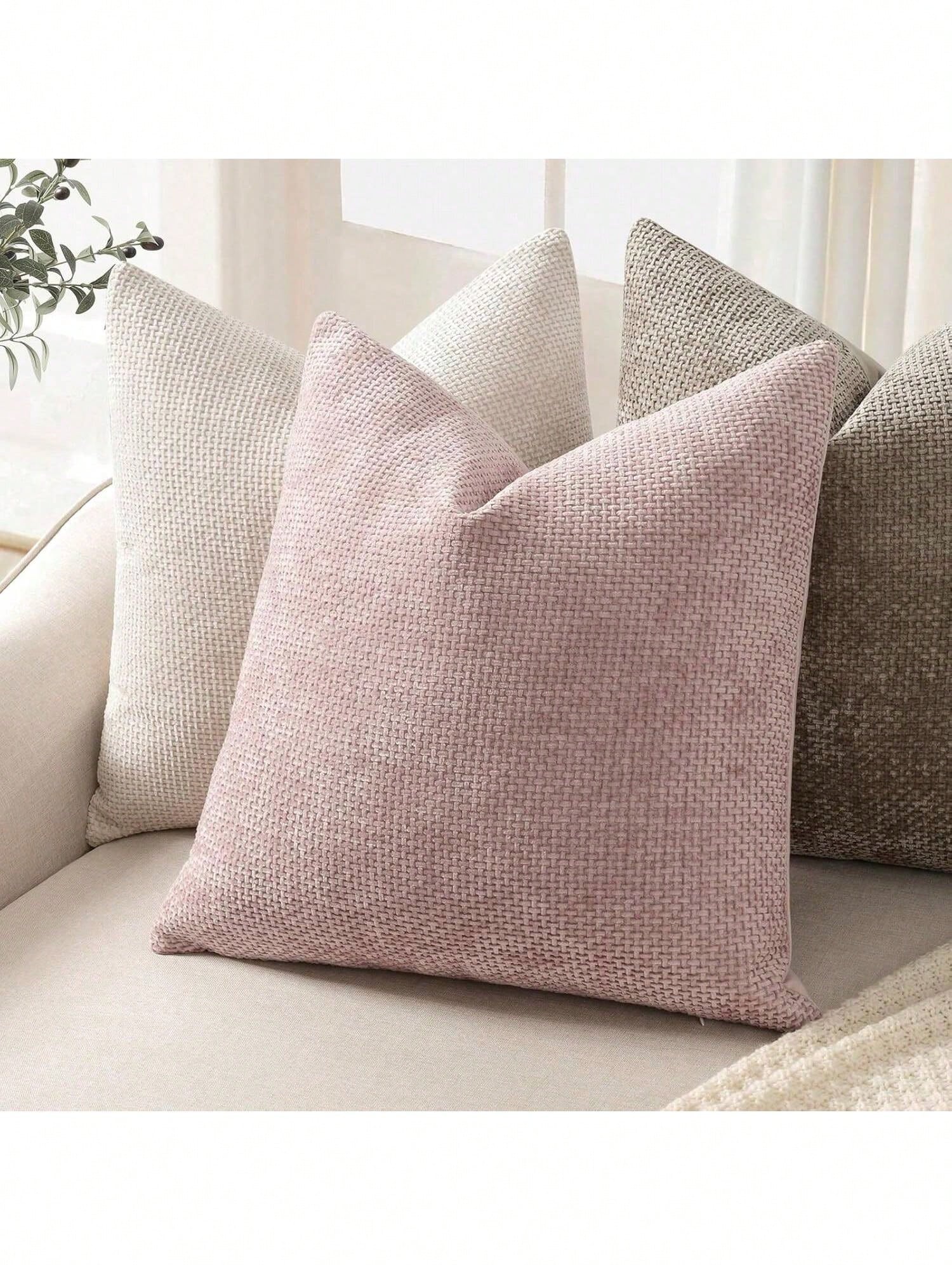1pc Chenille Decorative Pillow Cover, Soft Woven Texture Luxury Cushion Cover For Bed And Living Room Sofa