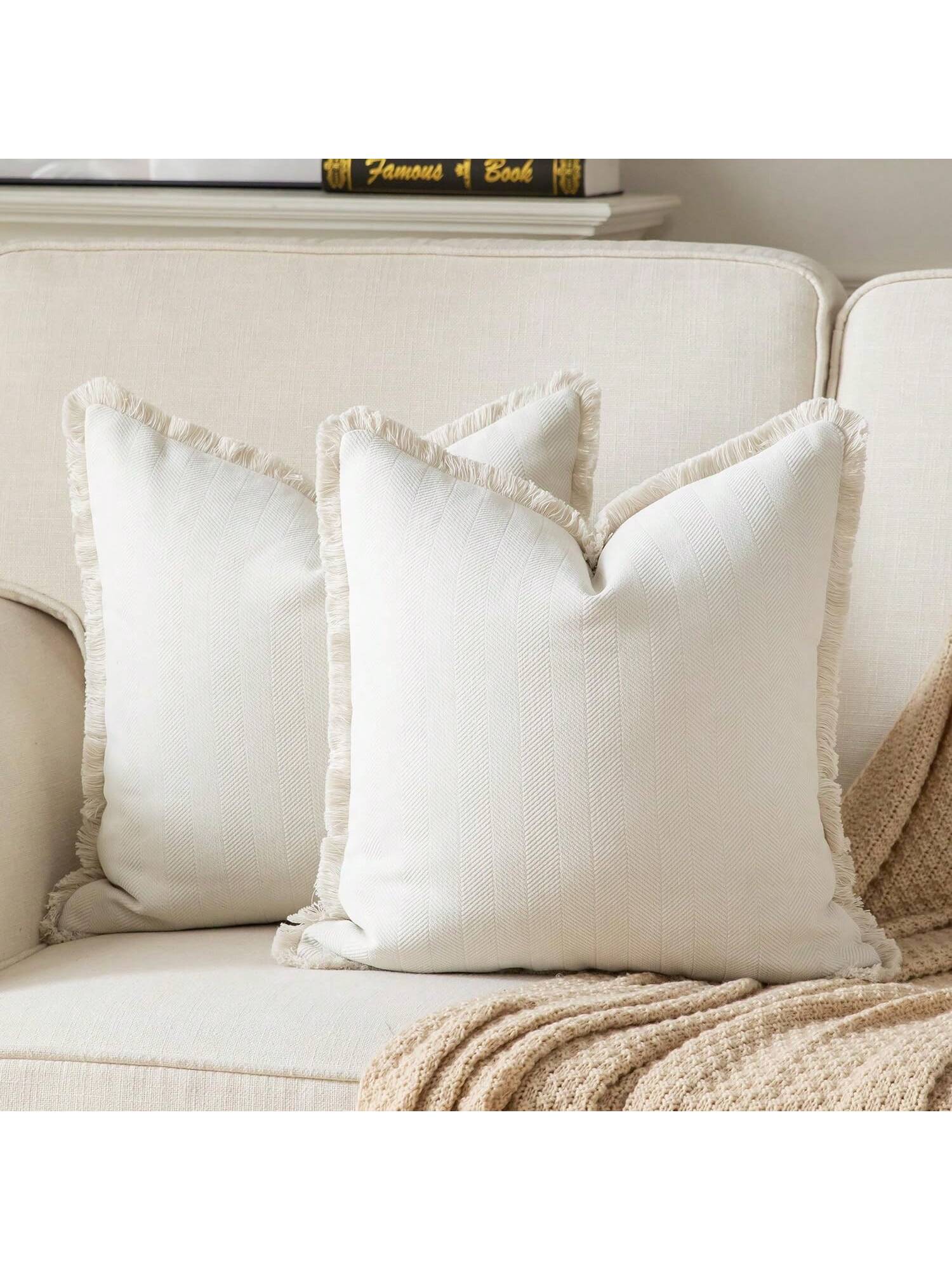 1pc Chenille Tassel Decorative Throw Pillow Cover, Minimalist & Fashionable, Suitable For Summer
