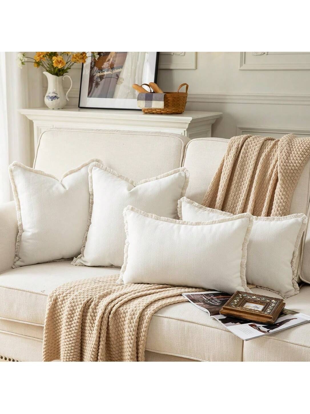 1pc Chenille Tassel Decorative Throw Pillow Cover, Minimalist & Fashionable, Suitable For Summer