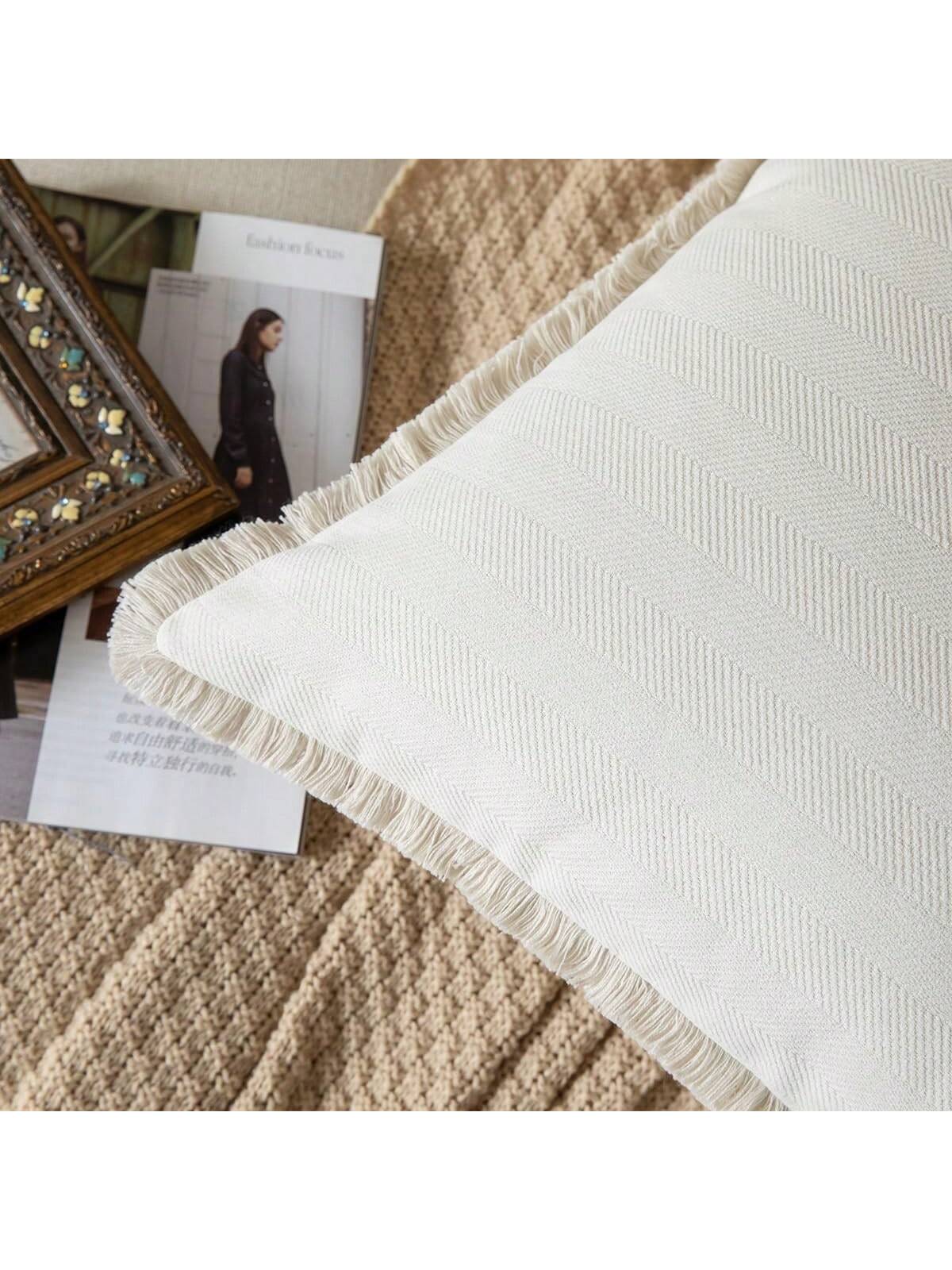 1pc Chenille Tassel Decorative Throw Pillow Cover, Minimalist & Fashionable, Suitable For Summer