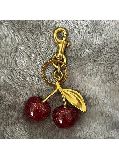 1pc Chic Cherry Keychain With Sparkling Resin Pendant- Alloy, Customizable C-Hook Closure For Women's Wallets & Bags,Ideal Gift For Family, Friends