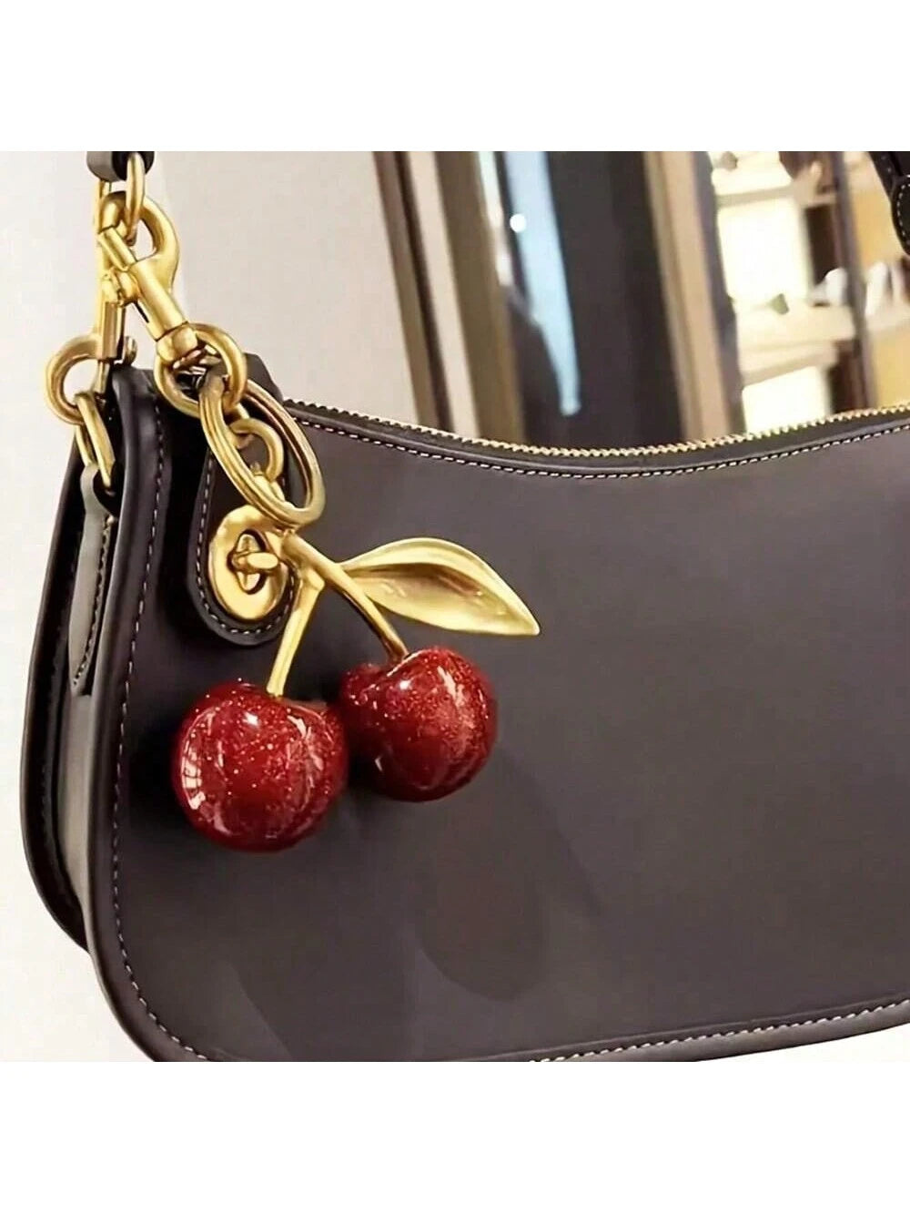 1pc Chic Cherry Keychain With Sparkling Resin Pendant- Alloy, Customizable C-Hook Closure For Women's Wallets & Bags,Ideal Gift For Family, Friends