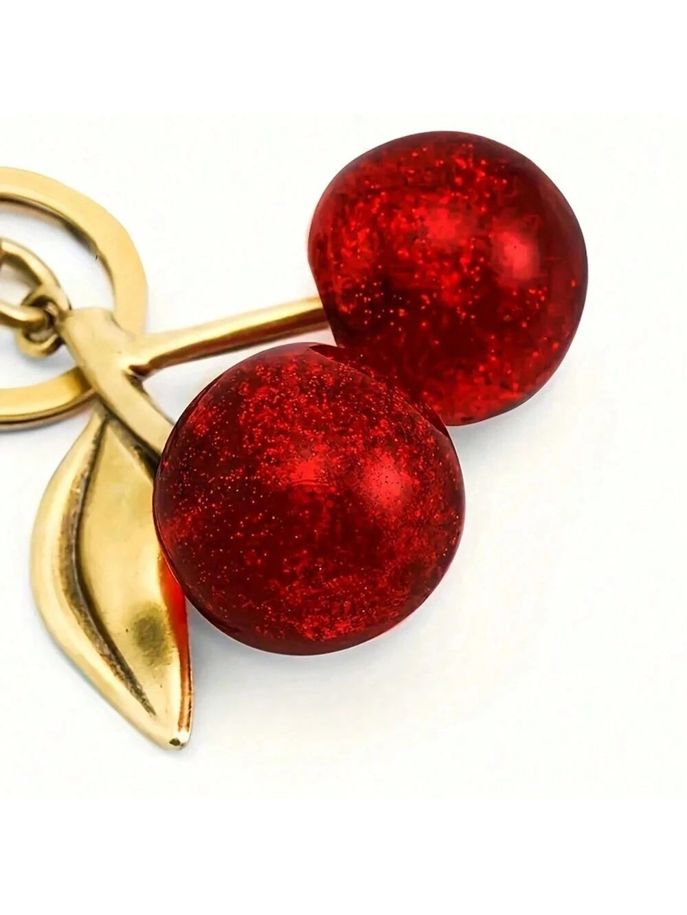 1pc Chic Cherry Keychain With Sparkling Resin Pendant- Alloy, Customizable C-Hook Closure For Women's Wallets & Bags,Ideal Gift For Family, Friends