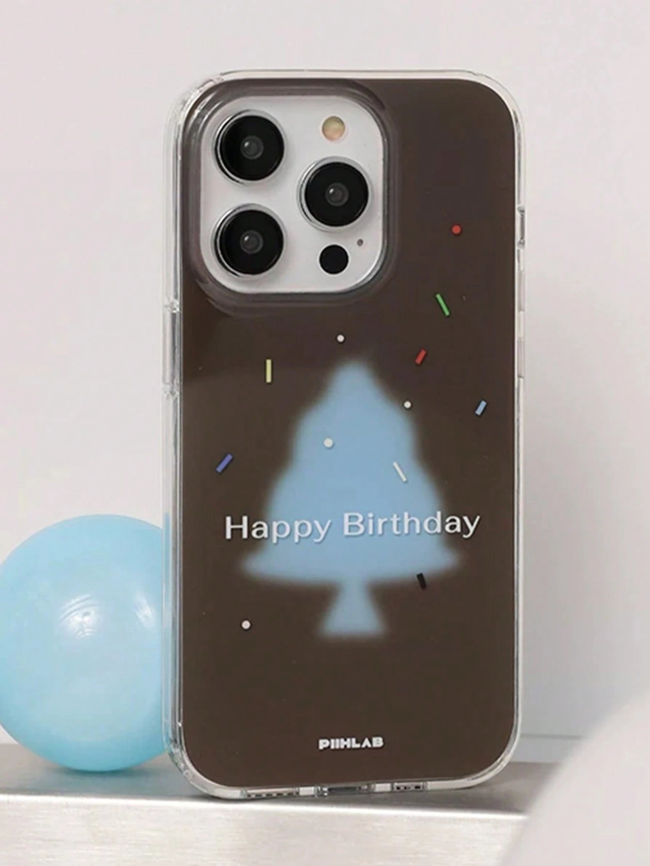 1pc Clear Phone Case Chocolate Brown Background Light Blue Christmas Tree Pattern Colorful Candy Sprinkles Happy Birthday Letter Print Shockproof Transparent Phone Cover Cute Festive Style Phone Acces