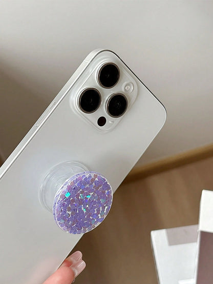 1pc Colorful Sequin Phone Grip Stand, Adhesive Minimalist Phone Grip Holder, Foldable Colorful Sequin Phone Grip Stand, Compatible With Apple & Android Phones, Birthday Gift For Family & Friends, Expa