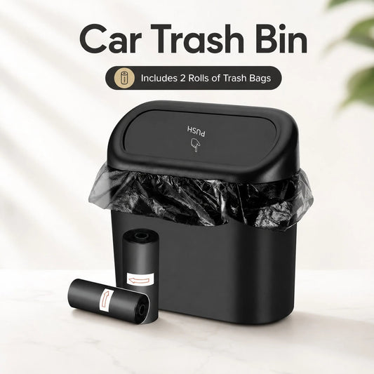 1Pc Compact Car Trash Can With Push Lid And 2 Rolls Of Garbage Bags, Mini Vehicle Waste Bin For Center Console, Back Seat, Office And Home