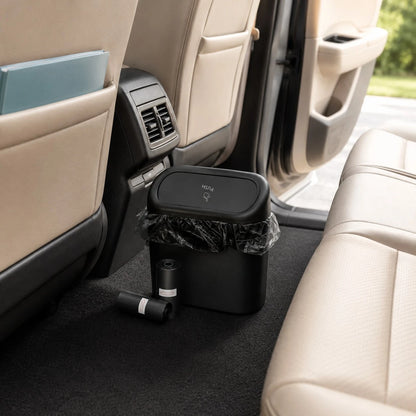 1Pc Compact Car Trash Can With Push Lid And 2 Rolls Of Garbage Bags, Mini Vehicle Waste Bin For Center Console, Back Seat, Office And Home