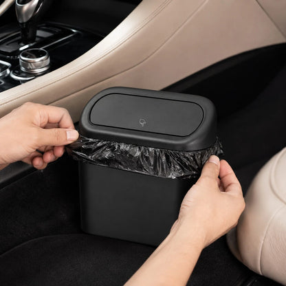 1Pc Compact Car Trash Can With Push Lid And 2 Rolls Of Garbage Bags, Mini Vehicle Waste Bin For Center Console, Back Seat, Office And Home