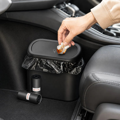 1Pc Compact Car Trash Can With Push Lid And 2 Rolls Of Garbage Bags, Mini Vehicle Waste Bin For Center Console, Back Seat, Office And Home