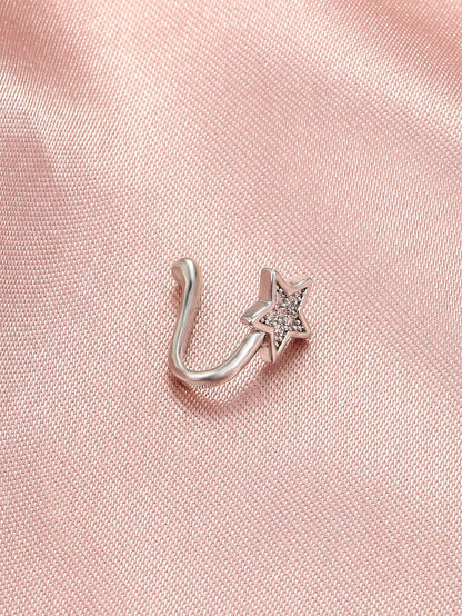 1pc Copper Inlaid Star Design Fake Nose Ring Clip For Women's Daily Wear