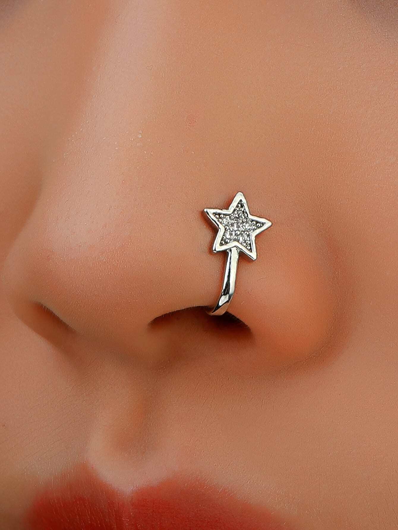 1pc Copper Inlaid Star Design Fake Nose Ring Clip For Women's Daily Wear