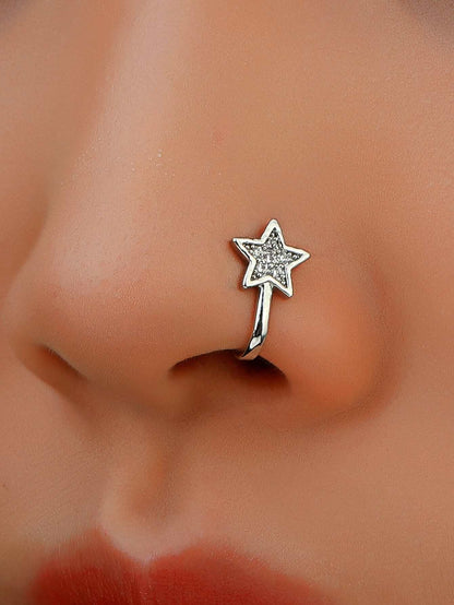 1pc Copper Inlaid Star Design Fake Nose Ring Clip For Women's Daily Wear