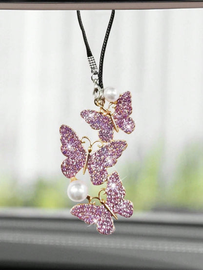 1pc Creative Alloy Pearl Butterfly Decoration For Car Interior Decoration Interior Rearview Mirror Decoration