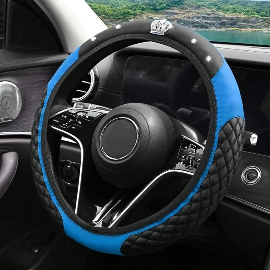 1pc Crown Leather Car Steering Wheel Cover, Car Interior Accessories, Car Decoration