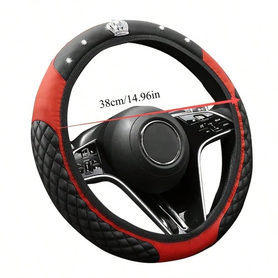 1pc Crown Leather Car Steering Wheel Cover, Car Interior Accessories, Car Decoration