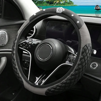1pc Crown Leather Car Steering Wheel Cover, Car Interior Accessories, Car Decoration