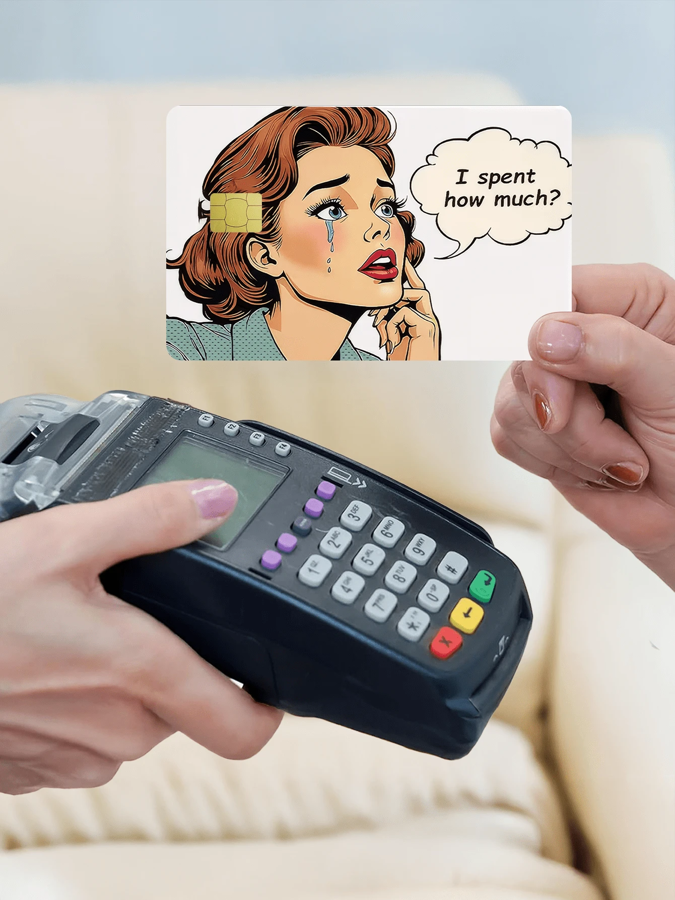 1pc Crying Girl Official Credit Card Sticker Privacy Protection Card Skin, Personalized Cartoon Holiday Gift PVC Material Anti-Fingerprint Anti-Scratch Wear-Resistant Card Sleeve, Suitable For Couples