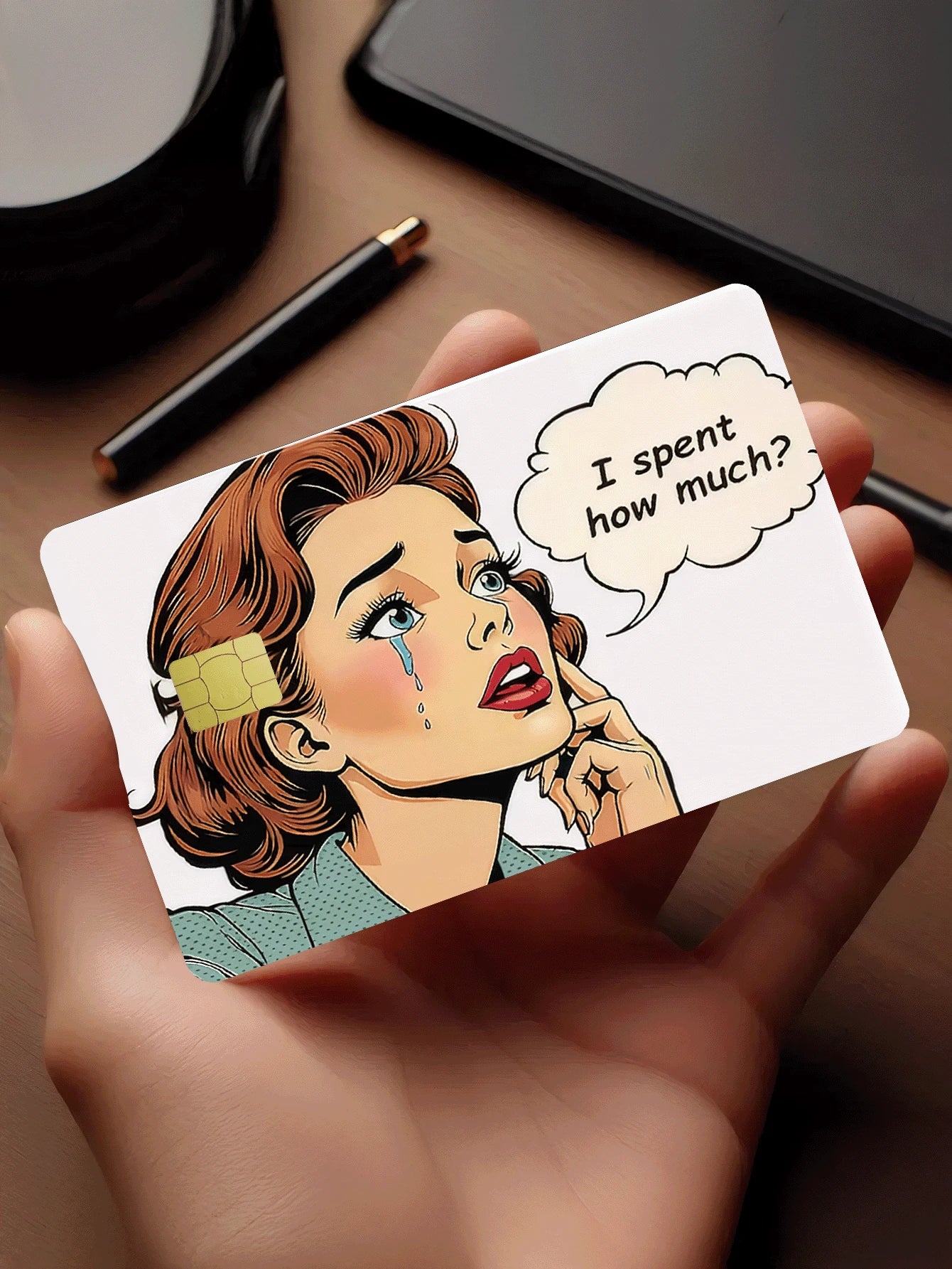 1pc Crying Girl Official Credit Card Sticker Privacy Protection Card Skin, Personalized Cartoon Holiday Gift PVC Material Anti-Fingerprint Anti-Scratch Wear-Resistant Card Sleeve, Suitable For Couples