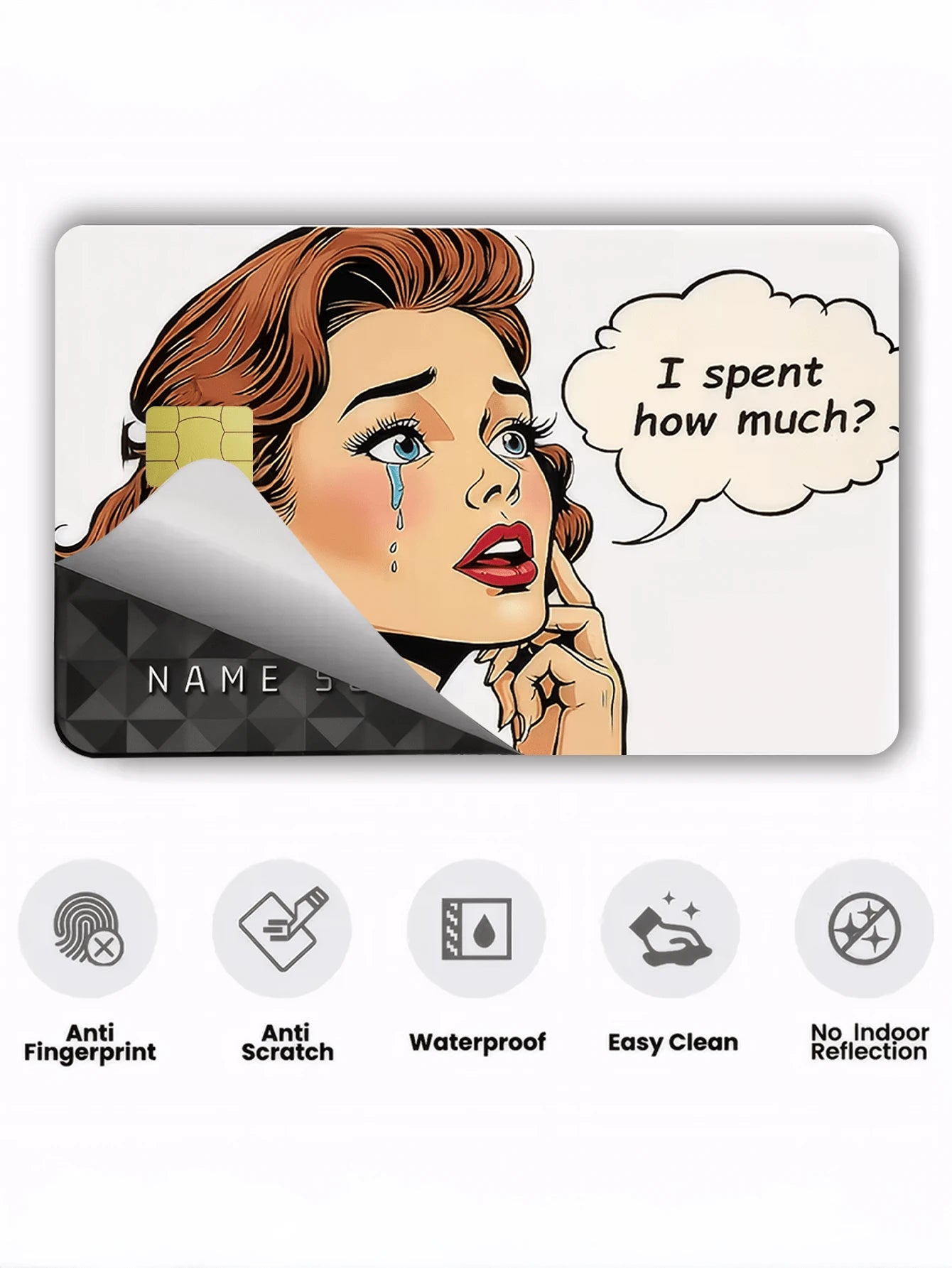 1pc Crying Girl Official Credit Card Sticker Privacy Protection Card Skin, Personalized Cartoon Holiday Gift PVC Material Anti-Fingerprint Anti-Scratch Wear-Resistant Card Sleeve, Suitable For Couples