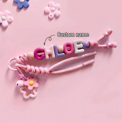 1pc Custom Braided Beaded Bag Charm, Flower And Letter Lanyard, Personalized Colorful Name Keychain, Holiday Gift, For Mom/Girlfriend