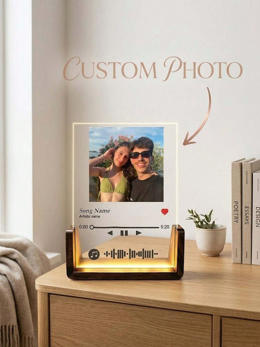 1pc Custom Photo & Song LED Music Night Light With Wooden Base,Personalized Acrylic Plaque Gift For Decor Couples,Valentines,Anniversary, Christmas,Housewarming,Birthdays,Weddings,Mother's Day,Father'