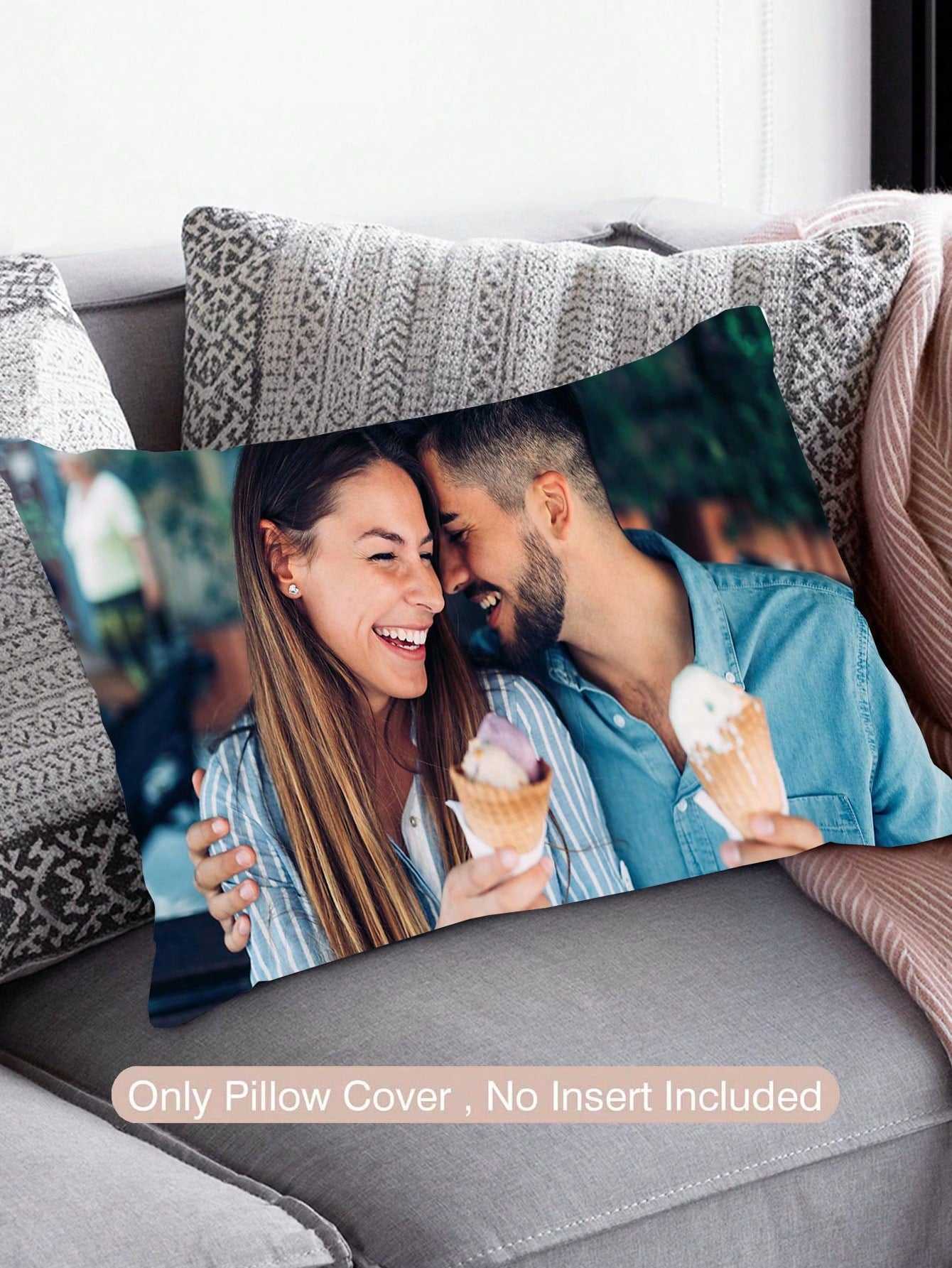 1pc Customized Couple Photo DIY Pillow Case, Personalized Husband And Wife, Wedding Anniversary, Mother's Day, Single-Sided Printed Pillow Cover, (Pillow Insert Not Included), Forever Love, Birthday G