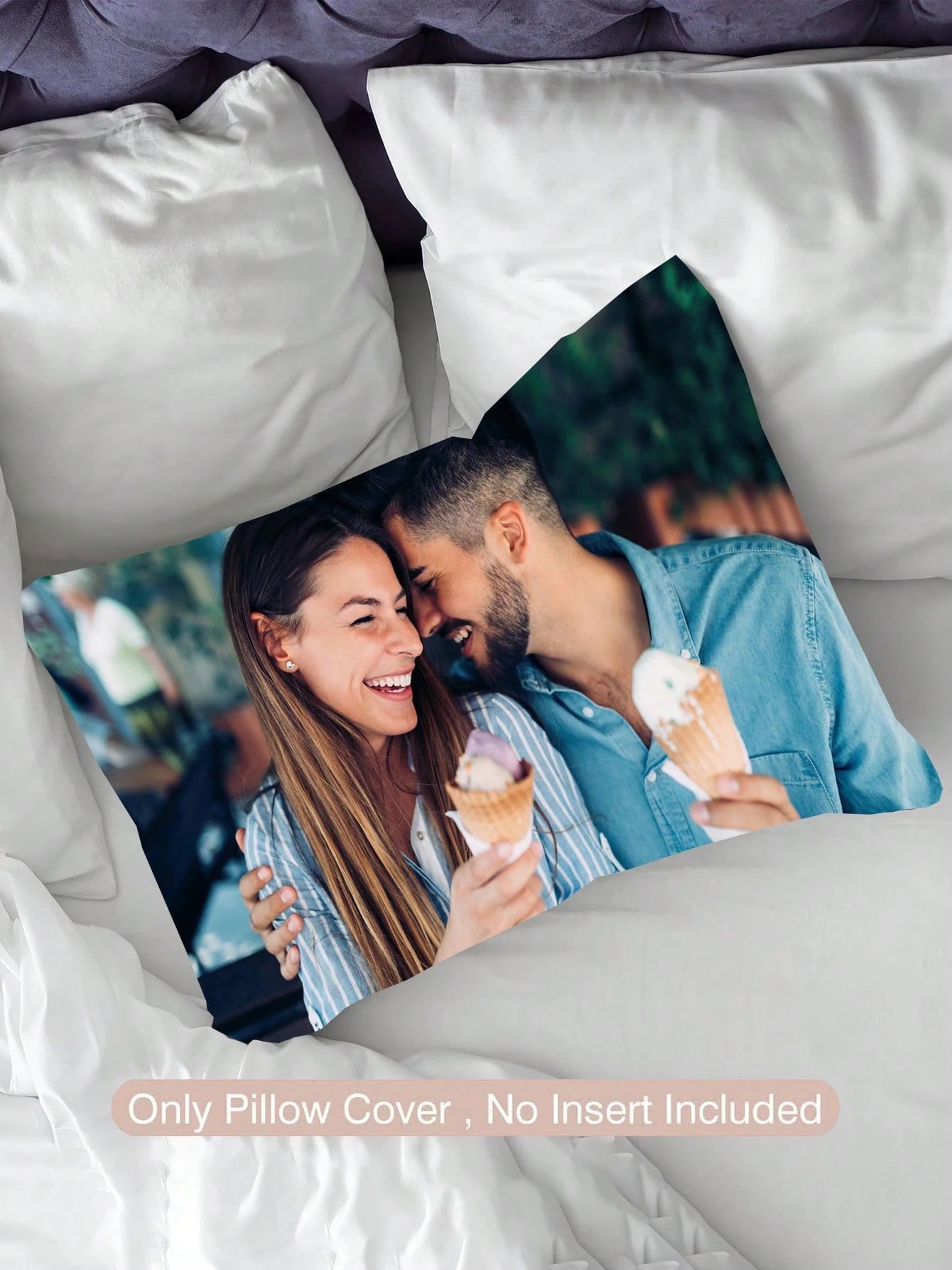 1pc Customized Couple Photo DIY Pillow Case, Personalized Husband And Wife, Wedding Anniversary, Mother's Day, Single-Sided Printed Pillow Cover, (Pillow Insert Not Included), Forever Love, Birthday G