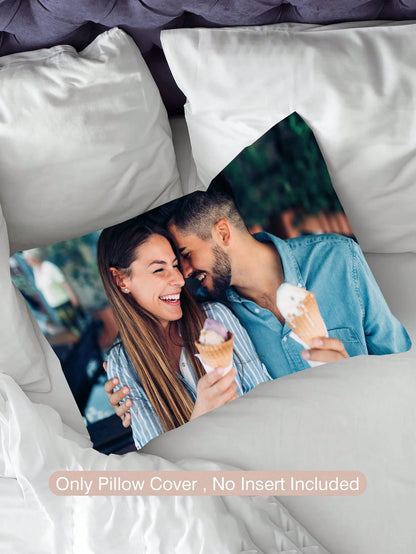 1pc Customized Couple Photo DIY Pillow Case, Personalized Husband And Wife, Wedding Anniversary, Mother's Day, Single-Sided Printed Pillow Cover, (Pillow Insert Not Included), Forever Love, Birthday G